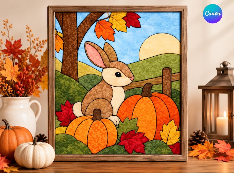 Sitting Rabbit Template 3 Fall Kinusaiga Patterns | Autumn Fabric Art Templates | Deer Rabbit ...