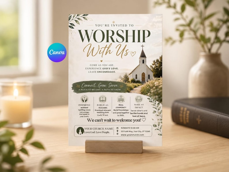 Church Invitation Template, Editable Church Flyer, Worship Service Invite, Sunday Service Poster, Church Event Canva Invite, Ministry Flyer image 3