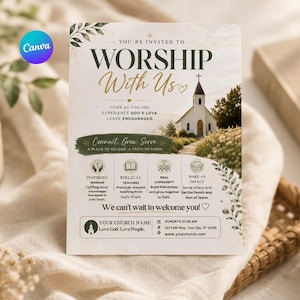 Church Invitation Template, Editable Church Flyer, Worship Service Invite, Sunday Service Poster, Church Event Canva Invite, Ministry Flyer image 6