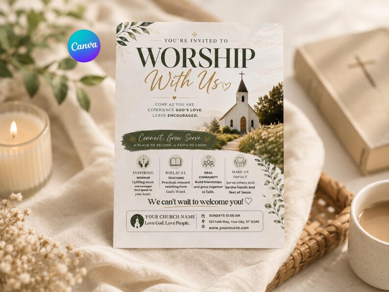 Church Invitation Template, Editable Church Flyer, Worship Service Invite, Sunday Service Poster, Church Event Canva Invite, Ministry Flyer image 6
