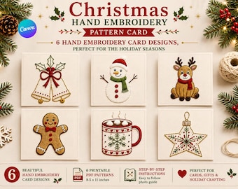 Weihnachtliches Stickmuster-Kartenset | 6 festliche Designs | Druckbare PDF-Muster | DIY-Weihnachtsgeschenk | Festliche Stickerei.