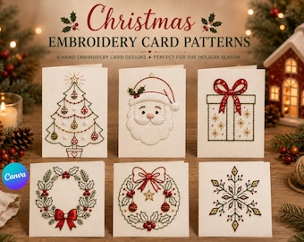 Christmas Embroidery Card Patterns, 6 Christmas Hand Embroidery Designs, DIY Holiday Cards, Printable Embroidery Patterns, Digital Download