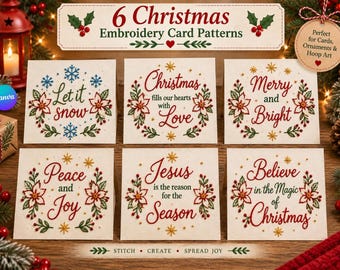 6 weihnachtliche Stickkartenmuster, festliche Weihnachtsstern-Designs, druckbare Vorlagen für Karten, Ornamente und Stickrahmen