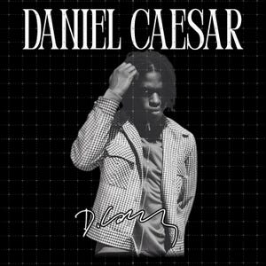 May include: A black and white portrait of a person wearing a checkered jacket over a zip-up top. The text DANIEL CAESAR appears at the top in a serif font, and a stylized signature D. Caesar is printed in white across the lower chest area.
