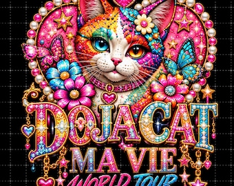 Doja Cat Tour T-Shirt Design, Colorful Cat PNG File (Digital Download)