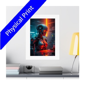 Cyberpunk Robot Print, Neon Sci-Fi Wall Art