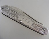 Antique Victorian Sterling Silver Folding Fruit Pocket Knife With Pick - Art Deco - Engraved Design Lot 4856
