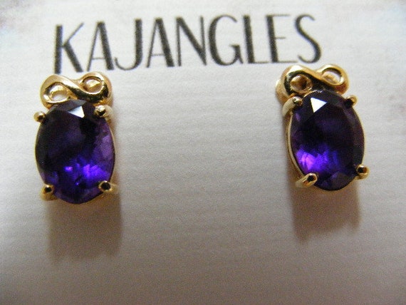 Vintage Deep Purple Amethyst Pierced Earrings in … - image 1