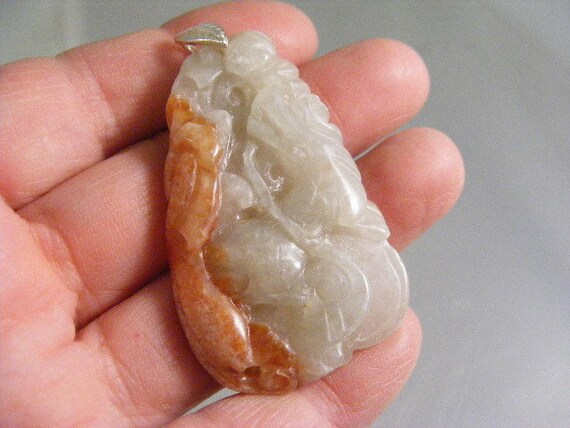 Carved Dragon Panther Bat Lucky Coin Jadeite Pend… - image 1