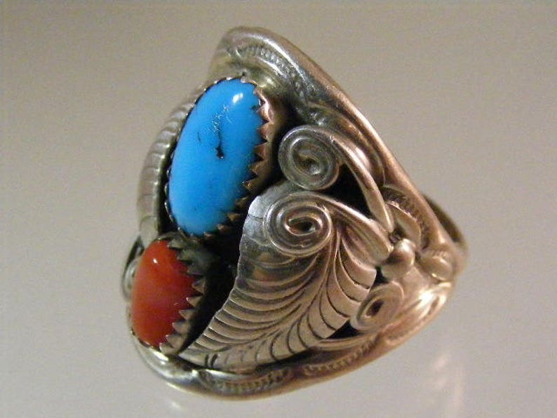 Large Vintage Native American Mens Turquoise and Branch Coral - Etsy