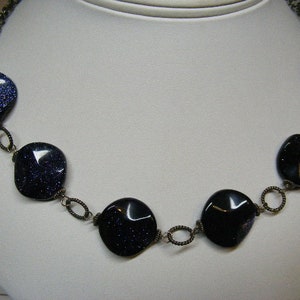 Vintage Blue Goldstone Facy Beaded Sterling Silver Necklace .....  Lot 6141