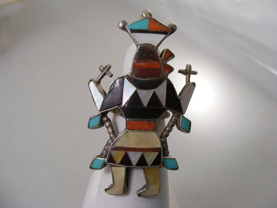 Signed Vintage Zuni Made Apache Gahn Dancer Inlai… - image 3