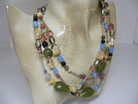 Collier Long Multicolore Vintage En Pierres Naturelles - Fait Main - 54 Cm