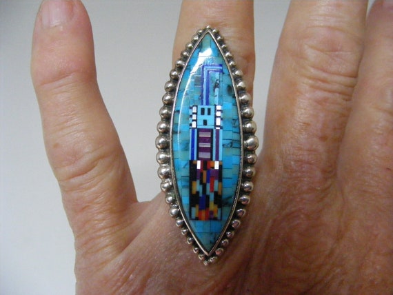 Jimmy Mason Vintage Native American Navajo Turquoise Inlay Sterling Silver Bracelet Jimmy Mason Vintage Native American Navajo Turquoise Inlay Sterling Silver Bracelet