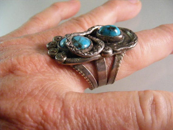 Large Signed Vintage Native American Mens Turquoi… - image 4