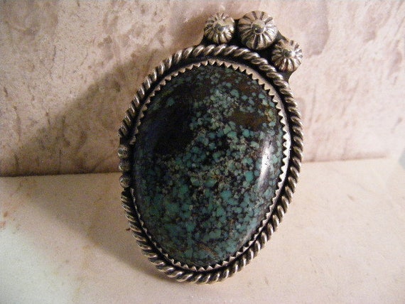 Stunning Extra Large Spider Web Turquoise Ring in… - image 2