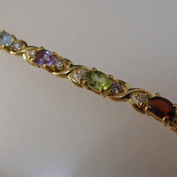 Elegant Amethyst Peridot Citrine Blue Topaz and Garnet Bracelet in Sterling Silver Vermeil with Cubic Zirconia Accent Stones...  Lot 6100