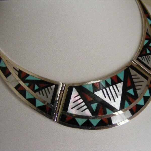 RESERVED for JODIE.....................Signed Vintage Native American Zuni Inlay Necklace by Marylita Boone   Lot 3038