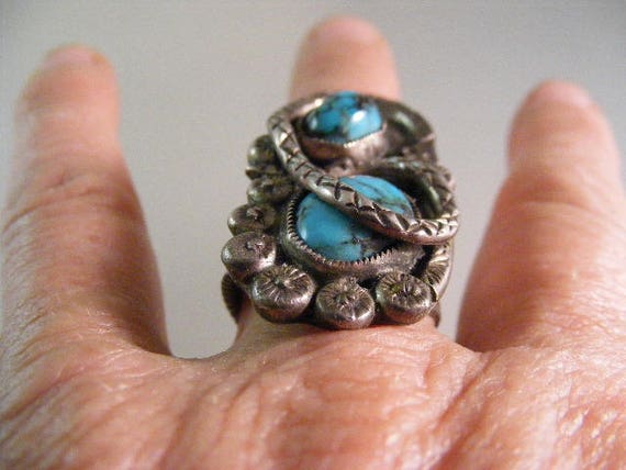 Large Signed Vintage Native American Mens Turquoi… - image 5