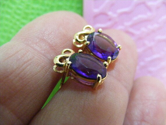 Vintage Deep Purple Amethyst Pierced Earrings in … - image 3