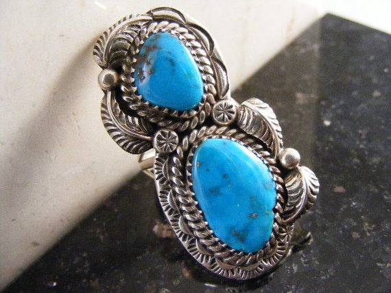 Signed Benally Vintage Native American Navajo Kingman Turquoise Sterling Silver Bracelet Signed Benally Vintage Native American Navajo Kingman Turquoise Sterling Silver Bracelet