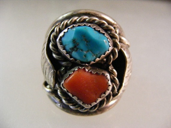 Large Vintage Southwest Mens Turquoise and Red Co… - image 1