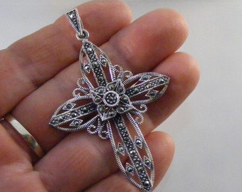 SALE... Was 67.75...NOW 46.75...Vintage Victorian Style Sterling Cross with Marcasites  Lot 3447