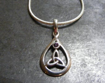 Vintage Celtic Triquetra Lavender Cubic Zirconia Adorned Trinity Knot  Sterling Silver Pendant Necklace with Chain ..... Lot 6860