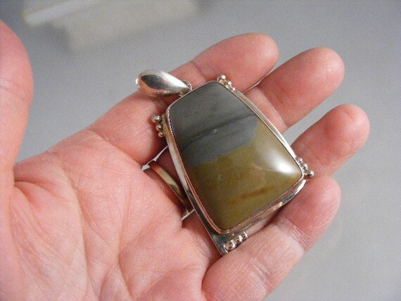 Vintage Large Picture Jasper Pendant in Sterling … - image 3