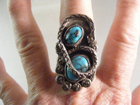 Large Signed Vintage Native American Mens Turquoi… - image 3