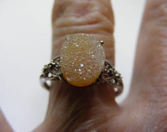 Vintage Golden Druzy Sterling Silver Ring.....  Lot 6848