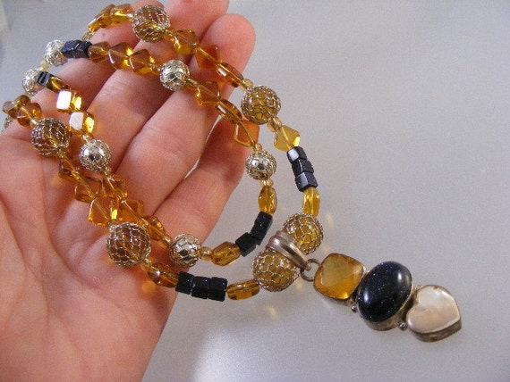 Vintage Gold and Goldstone Bead Necklace with Ste… - image 4