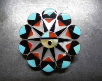 Vintage Signed Zuni Sterling Silver Sun Face Pin Pendant by Delwin Gasper   Lot 6858