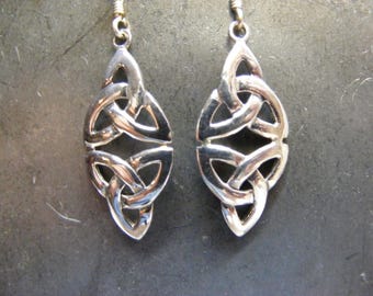 Vintage Celtic Double Triangular Triquetra Trinity Knot Sterling Earrings..... Lot 6832