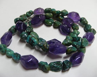 Turquoise and Amethyst Bead Necklace with Sterling Silver Clasp..... Lot 6830