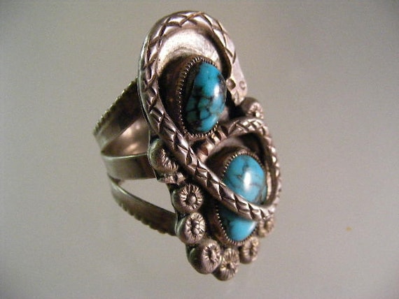 Large Signed Vintage Native American Mens Turquoi… - image 1