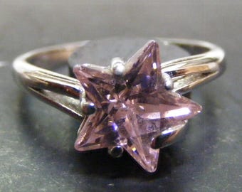 Vintage  Pink Ice Cubic Zirconia Star Cut Solitaire Engagement  Ring in Sterling Silver....  Lot 6862