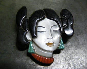 Native American Zuni Tewa Virgil Shirley Benn Sterling Hopi Maiden Pin Pendant.....  Lot 6854