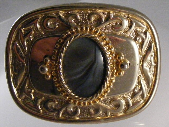 Banded Agate Stone Cabochon Gold Tone Filigree - Rectangular Belt Buckle Agate Original Vintage Belt Buckles for sale | eBay main image 3