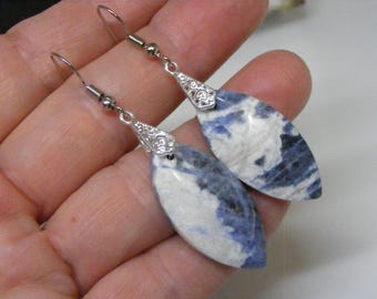 Sodalite Long Dangle Pierced Earrings OOAK..... Lot 6818