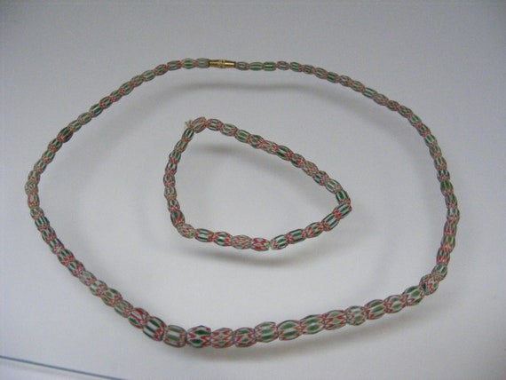 Vintage Small Chevron Trade Bead Necklace and Bracelet Lot