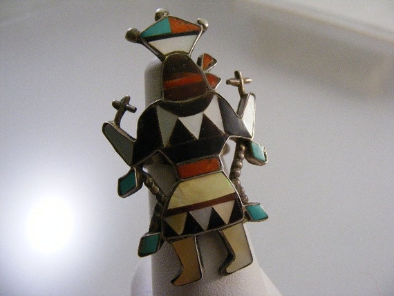 Signed Vintage Zuni Made Apache Gahn Dancer Inlai… - image 2