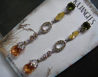 Pendientes vintage en plata de ley con circonitas facetadas multicolor..... Lote 6524