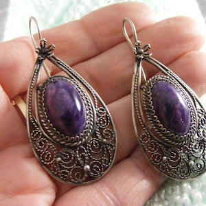 Vintage Charoite Filigree Earrings..... Lot 3821