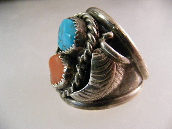 Large Vintage Southwest Mens Turquoise and Red Co… - image 3