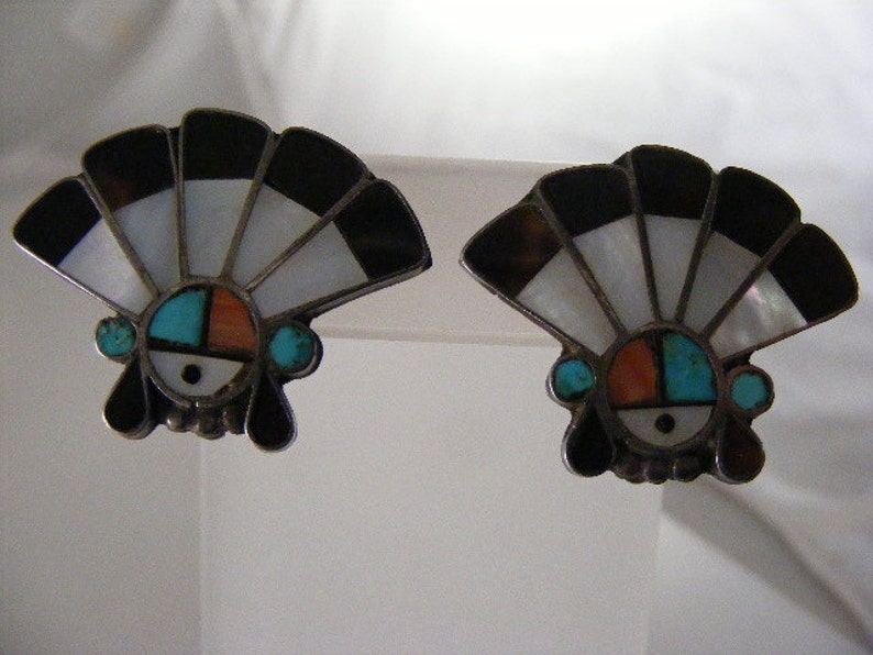 Vintage Zuni Inlaid Sunface Clip Earrings..... Lot 3673 - Etsy