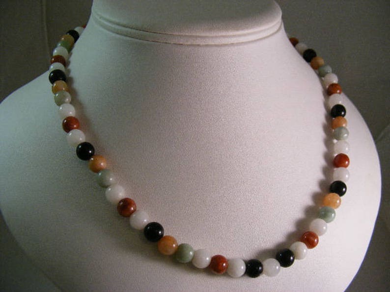 Vintage Multi Color Jade Bead Necklace with 14k Yellow Gold Etsy
