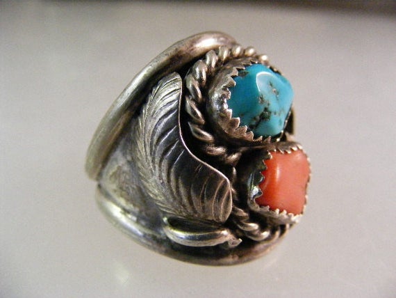 Large Vintage Southwest Mens Turquoise and Red Co… - image 2