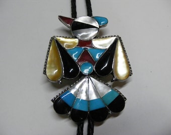 Large Vintage Southwest Thunderbird Inlaid Bolo Tie .....   Lot 6828
