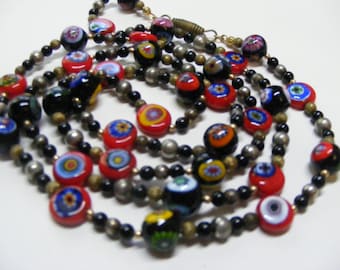 Vintage  Multicolor Millefiori Bead Necklace.....  Lot 6819